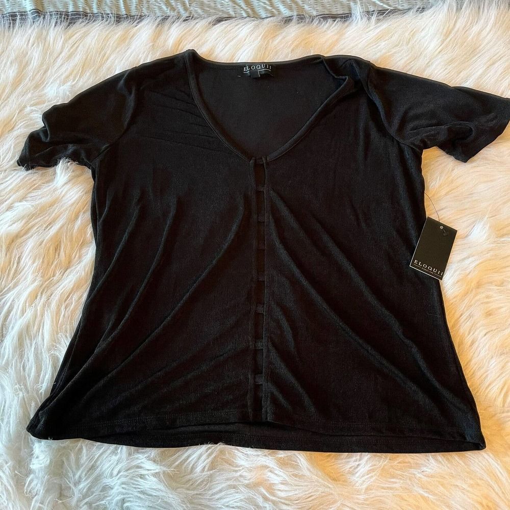 Eloquii Black Top Shirt Blouse Short Sleeve‎ Sheer Cutouts Size Women 14/16 NWT